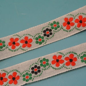 Vintage ongebruikt rood / groen / zwart / grijs geweven katoenen bloemmotief decoratie band trim lint voor uw naai prodjects