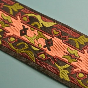 vintage des années 1960s multicolore tissée inutilisée soie / coton ruban de décoration de bande avec motif d’inspiration chinoise pour vos produits de couture