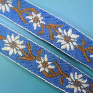 Vintage ongebruikte beige bruin / blauw / wit geweven katoenen bloemmotief decoratie band trim lint voor uw naai prodjects