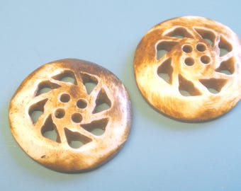 Vintage Carved Bone Buttons: 1950s Sewing Supplies, Lot of 4