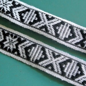 3 Yards Vintage anni '80 inutilizzati bianco / nero tessuto cotone decorazione nastro di taglio con modello astratto per i vostri prodjects cucito