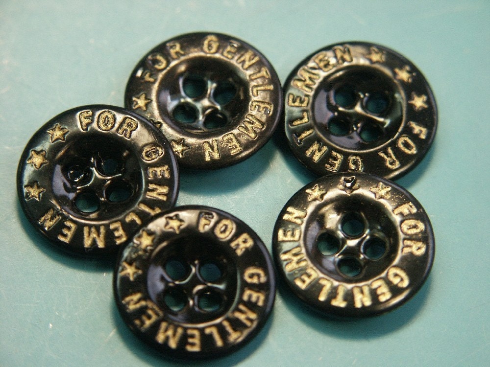 Lot of 12 Vintage 1950s Unused Black Metal Buttons With FOR