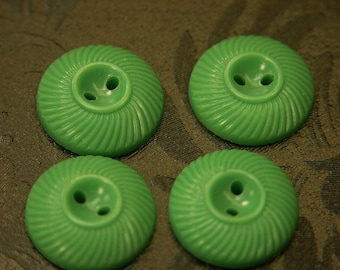 Lot of 7 vintage 1960s unused grass green plastic buttons for your sewing prodjects