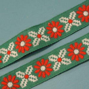 Vintage ongebruikt rood / groen / wit geweven katoenen bloemmotief decoratie band trim lint voor uw naai prodjects