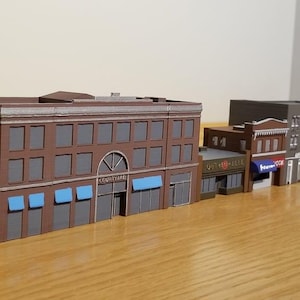 5-Pack N Scale Model Railroad Buildings, City Street Scene, Diorama, N Gauge, 1:160 scale, Shop, Storefront, Apartment, Retail Restaurant