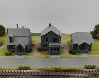3-Pack N Scale Model Railroad House The Rodessa, Puritan, Lorain with Interior, 3d Printed, Vintage Sears Design, N Gauge, Diorama, Railway