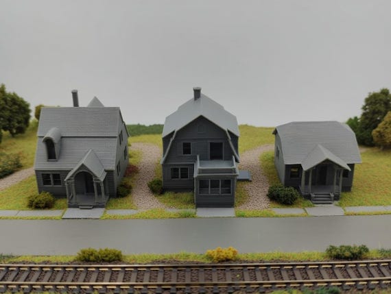 3-Pack N Scale Model Railroad House The Rodessa, Puritan, Lorain with Interior, 3d Printed, Vintage Sears Design, N Gauge, Diorama, Railway