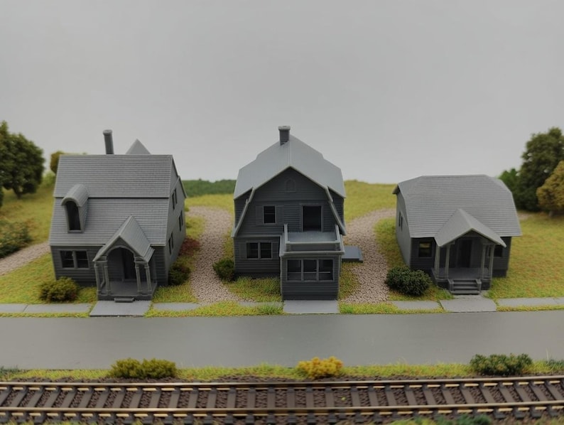 3-Pack N Scale Model Railroad House The Rodessa, Puritan, Lorain with Interior, 3d Printed, Vintage Sears Design, N Gauge, Diorama, Railway afbeelding 1