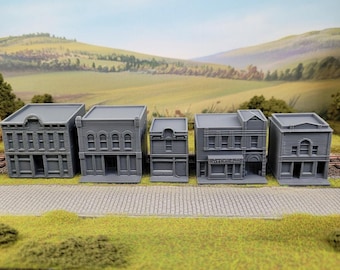 5-Pack Z Scale Model Railroad Buildings, Old Town Street Scene, Diorama, Z Gauge, 1:220 scale, Shop, Storefront, Retail, Restaurant