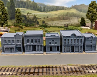 5-Pack N Scale Model Railroad Buildings, Old Town Street Scene, Diorama, N Gauge, 1:160 scale, Shop, Storefront, Retail, Restaurant