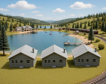 3-Pack N-Scale Lake Home Resort Village- 1:160 Scale Building House 3 Pack