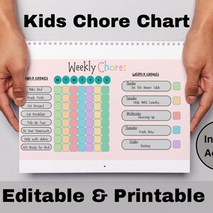 Editable Chore Chart, Printable Daily Chores, Daily Routine, Chart ...