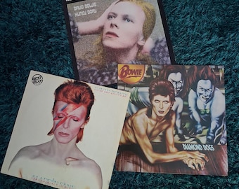 Álbumes clásicos de David Bowie en vinilo: Aladdin Sane, Hunky Dory o Diamond Dogs. Rock, pop, new romantic y punk de los 70.