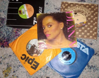 Rare classic 80's vinyl 7 inch singles - Diana Ross, Dionne Warwick, Mac Davis, OMD or Gillan