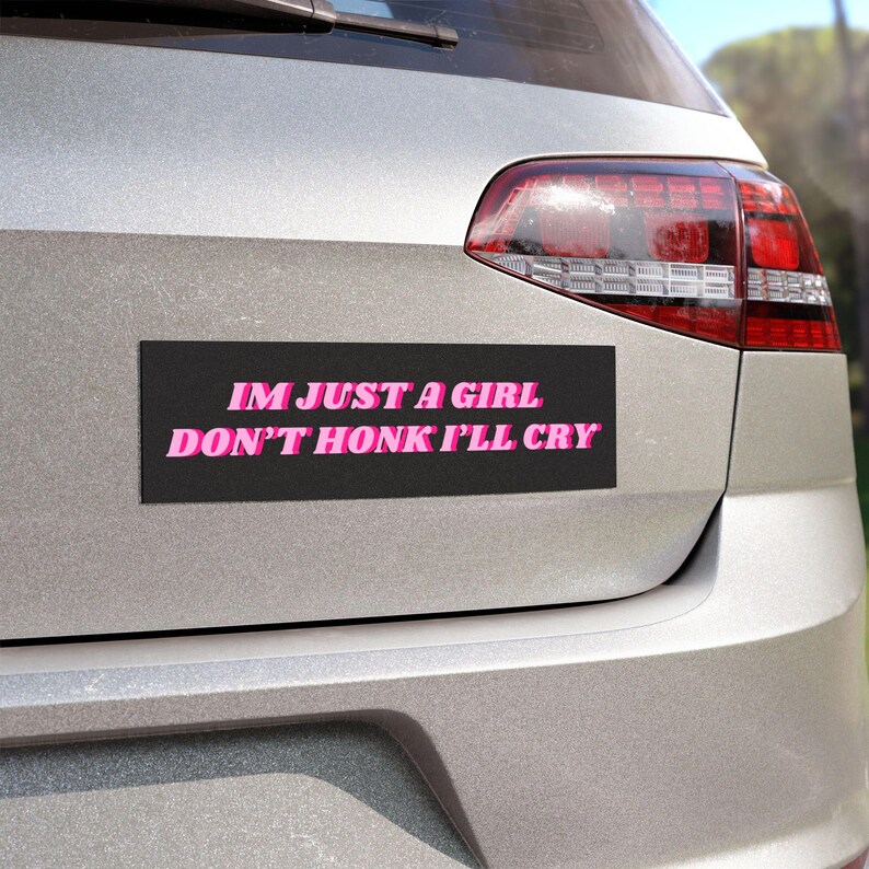 Im Just a Girl Car Magnet | Funny Pink Weatherproof Bumper Magnet | Cute Car Magnet | Unserious Vinyl Magnet | Retro Car Accessories | 10x3 image 2