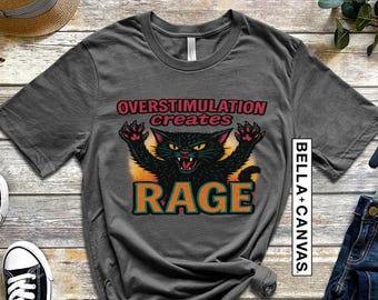 Overstimulation Cat Shirt, Angry Black Cat Tee, Rage Cat Graphic, Mental Health Awareness Shirt, Retro Distressed Cat T-Shirt, Funny Gift