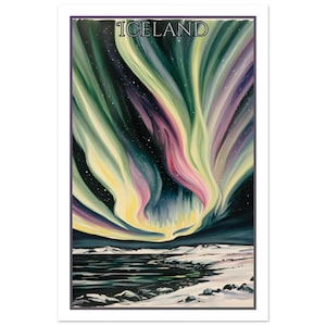 Ammirare l'aurora boreale in una tranquilla notte islandese - Poster Voyager