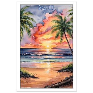 Ammirare il tramonto a Maui dalla spiaggia - Poster Voyager