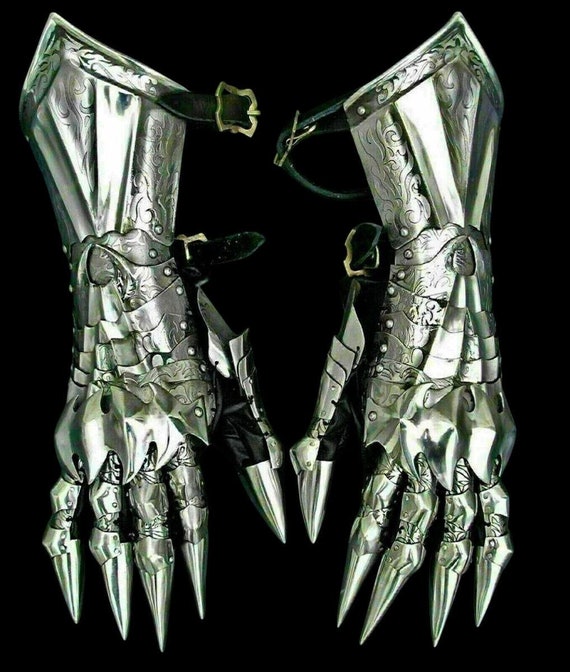 Gauntlet Pair Accents Knight Crusader Armor Steel Medieval Gauntlet Gloves Larp