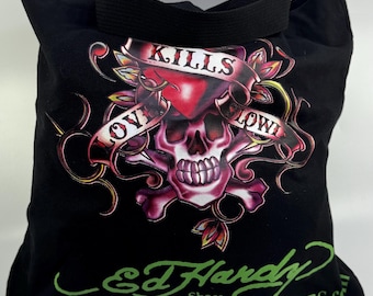 Ed Hardy Black Skull Demi Shoulder Bag – Tattoo Art Crossbody With