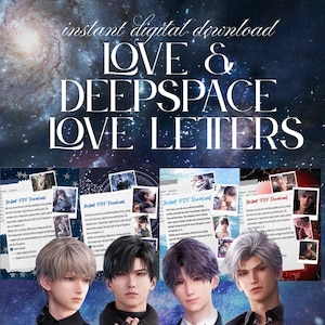 Lot de lettres d'amour Amour et espace lointain – PDF imprimable Lot de 4 lettres romantiques de Rafayel, Zayne, Sylas et Xavier