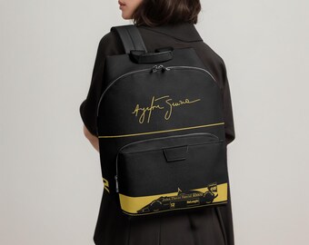 Mochila de cuero con cremallera Senna John Player Special JPS Fórmula 1, regalo para papá, auto de carreras Lotus