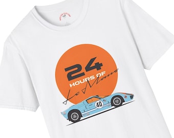 Camiseta de carreras vintage Ford GT de Le Mans, regalo para papá, para amantes de los coches, camiseta estampada de coches deportivos vintage Gulf Racing para hombre, camiseta de coches clásicos