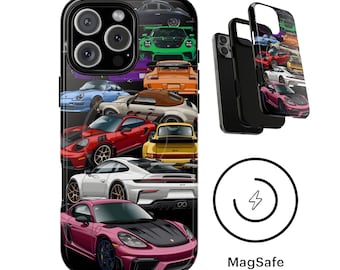 Funda MagSafe Porsche Crew Collection para iPhone 17, 16, 15 y 14 Pro Max Plus Air Le Mans Vintage Racing Regalo para papá Magnético resistente GT4 GT3 911 Targa