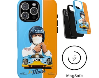 Funda MagSafe Le Mans Vintage Racing para iPhone 17, 16, 15 y 14 Pro Max Plus Air, resistente, magnética, regalo para papá, camiseta para amantes de los coches, Porsche Passion Gulf 20