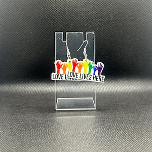 Love is Here Pride Earrings | Rainbow LGBTQ Jewelry | Cute Colorful Dangle Earrings for Equality & Love Celebrations