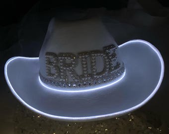 LED Bride Cowboy Hat: Rhinestone Bachelorette Party Cowgirl Hat