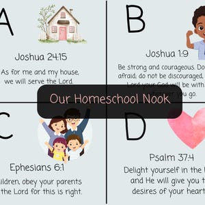 Schede didattiche della Bibbia ABC / Memorizzazione delle Scritture / Attività bibliche stampabili / Schede dei versetti della Bibbia ABC / Homeschooling cristiano