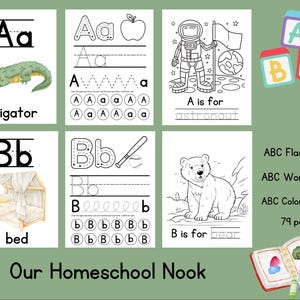 Tarjetas didácticas del alfabeto / Páginas para calcar / Colorear por letra / Libro para colorear del alfabeto / Reconocimiento de letras para preescolar / Reconocimiento de letras para jardín de infantes