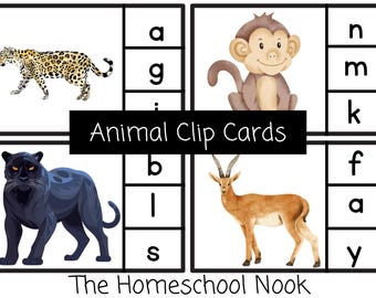 Wild Animal Beginning Sounds Clip Cards| Preschool Printable| Kindergarten| Letter Sounds Preschool| Montessori| Preschool Phonics