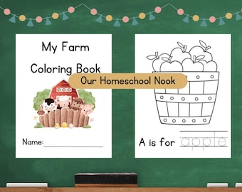 Libro para colorear de granjas / Páginas para colorear del alfabeto / Páginas para colorear del alfabeto / Páginas para colorear preescolar / Páginas para colorear de jardín de infantes, Libro para colorear para niños
