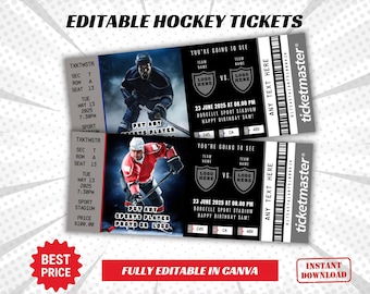 Entrada sorpresa editable para partido de hockey, entrada sorpresa deportiva imprimible, entrada de hockey, entrada de hockey imprimible, entrada deportiva personalizada