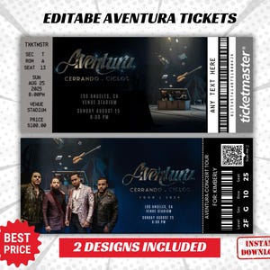 Aventura Konzertkarte Cerrando Ciclos Tour, personalisierte herunterladbare Ereigniskarte Stub-Vorlage, druckbare Andenken Geschenk offenbaren Idee