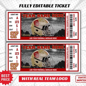 Editable SAN FRANCISCO Colors Basketball Game Gift Reveal Ticket. Editable Instant Download, Football Ticket, Football Game tickets