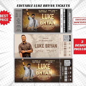 Bearbeitbares Luke Bryan Konzertticket, Geist eines Country Boy Tourtickets, Andenken, benutzerdefiniertes Ticket, bearbeitbares Überraschungsticket, digitaler Download