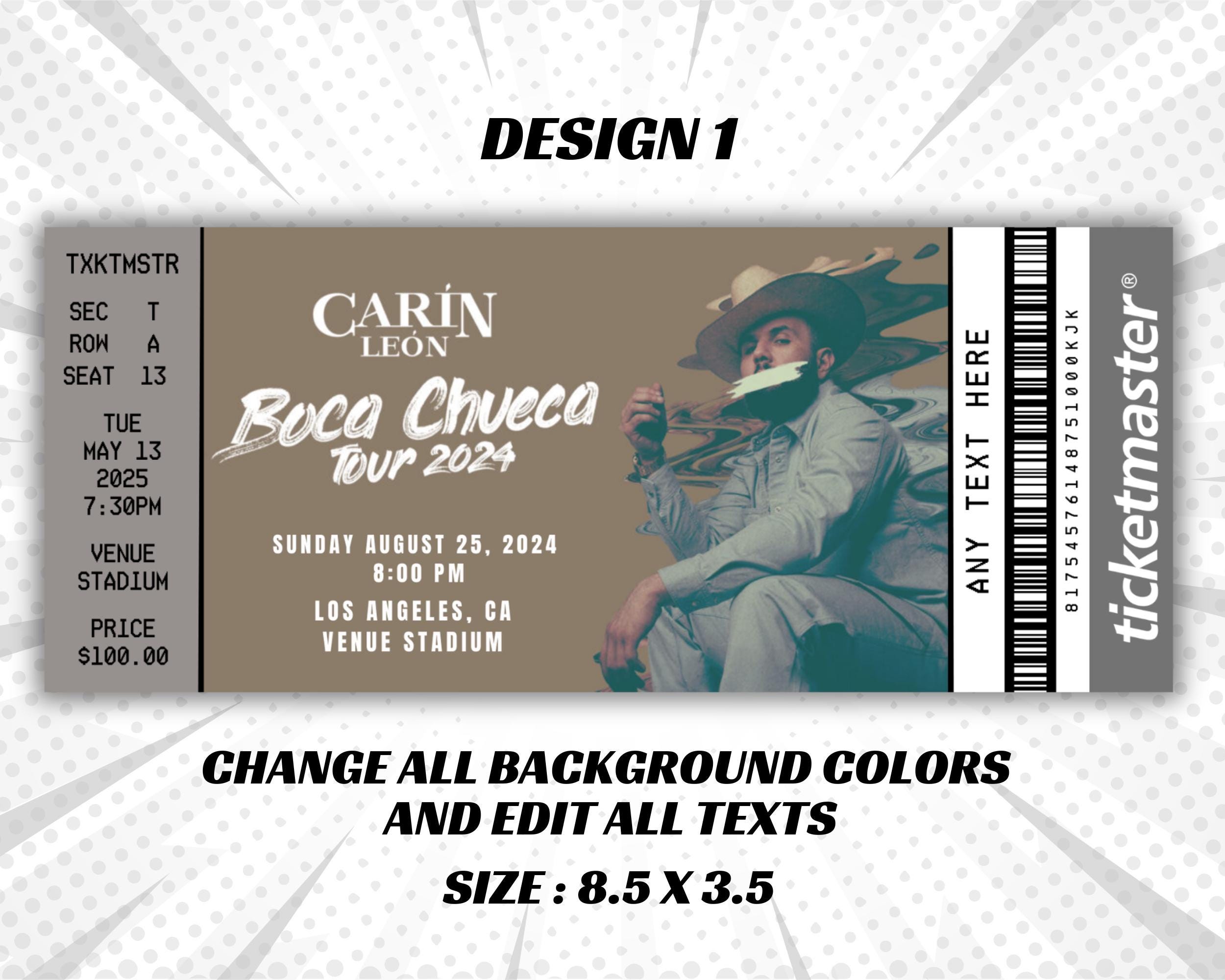 Personalized Carin Leon Boca Chueca Tour Concert Ticket, Surprise