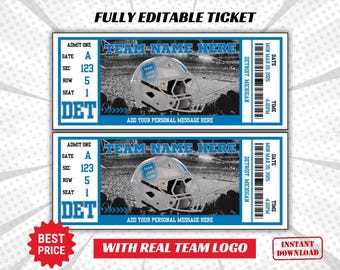 Bewerkbaar DETROIT Colors Basketball Game Gift Reveal-ticket. Bewerkbare directe download, voetbalticket, voetbalwedstrijdtickets