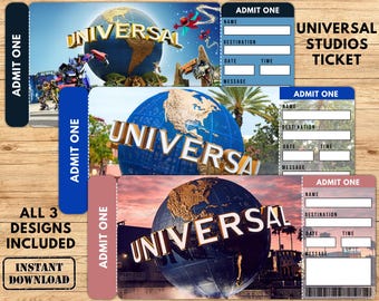 Surprise Universal Studios, reisticket, attractieparkverrassing, vakantietickets, instapkaart, afdrukbaar reisticket Surprise