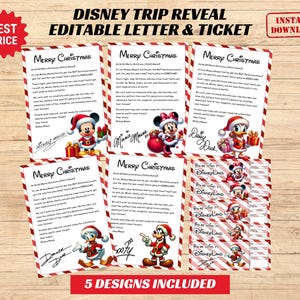 Carta de revelação editável Viagem de férias DWorld e Dland Carta surpresa do Mickey, Ingresso de revelação, Ingresso de excursão, Ingresso de Natal para impressão