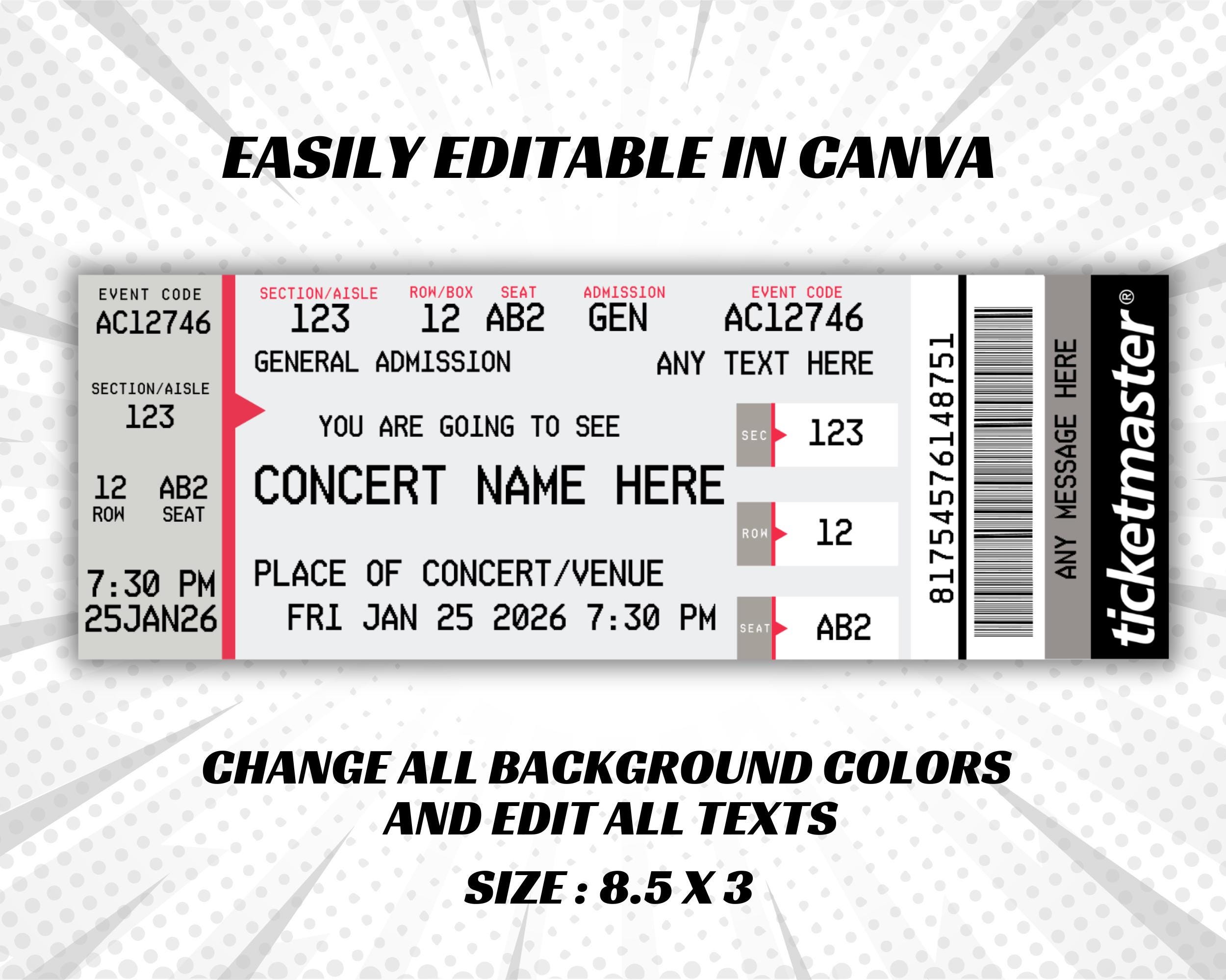 Custom Tickets For Events Personalized Fake Concert Ecuador