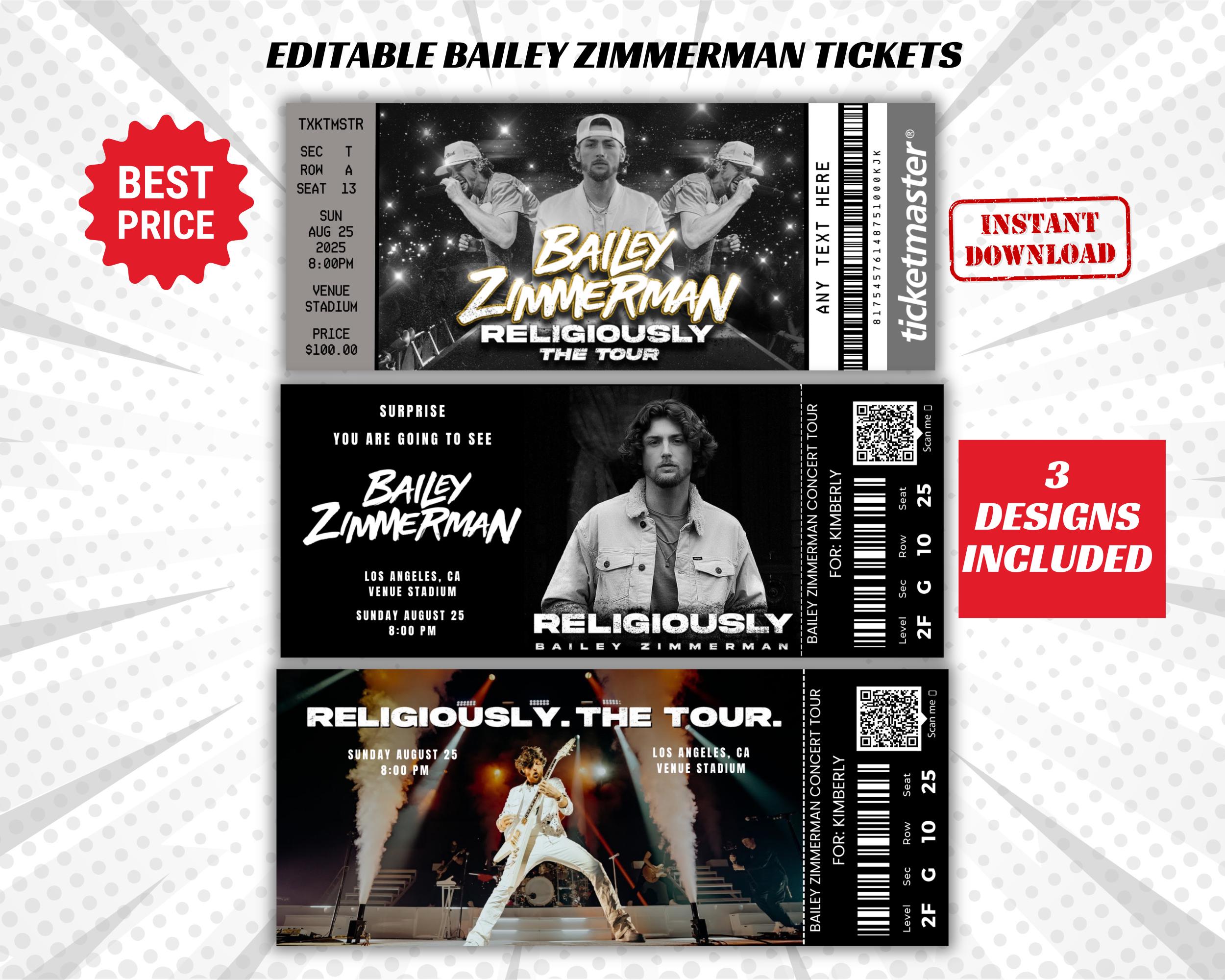 Bailey Zimmerman Editable Ticket, Bailey Concert Ticket, Concert
