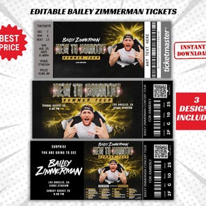 Bailey Zimmerman bearbeitbares Ticket, Bailey Konzertkarte, Konzertkarte, Überraschungsgeschenk, New To Country Edit Ticket Theater, digitaler Download