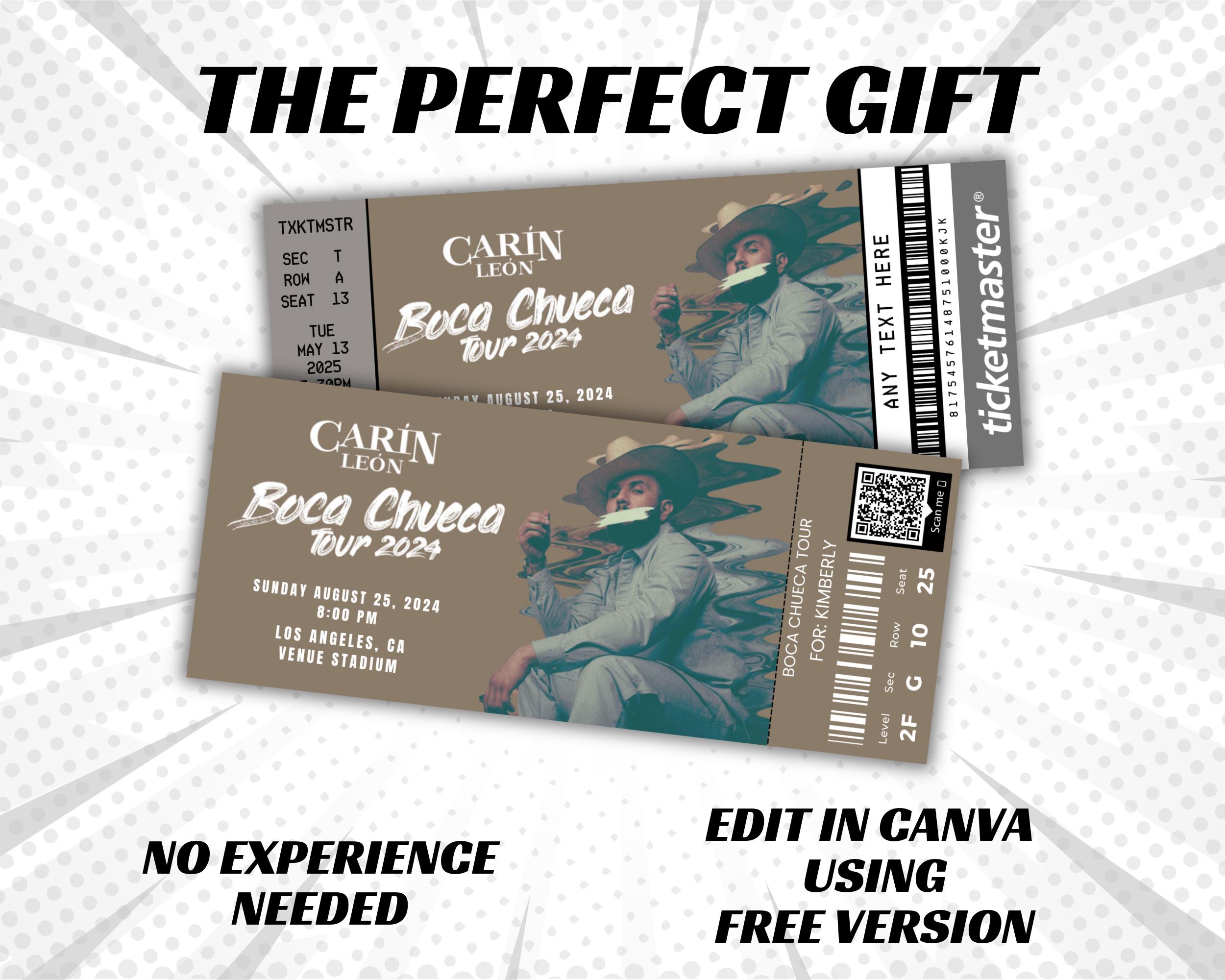 Personalized Carin Leon Boca Chueca Tour Concert Ticket, Surprise