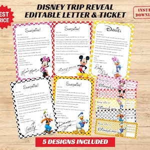 Editable Reveal Letter Vacation Trip DWorld and Dland Mickey Surprise letter, Ticket Reveal, Tour Ticket, Printable Theme Park Ticket