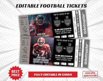Editable Surprise Football Game Ticket, Printable Sport Surprise Ticket, Football Ticket, Printable Football Ticket, Custom Ticket