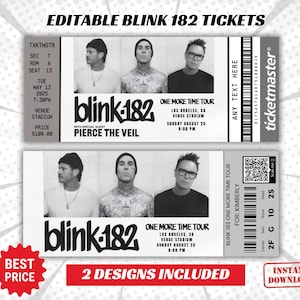 Boleto de recuerdo de la gira One More Time de Blink 182, boleto de regalo sorpresa, descarga instantánea, plantilla de Canva, plantilla imprimible